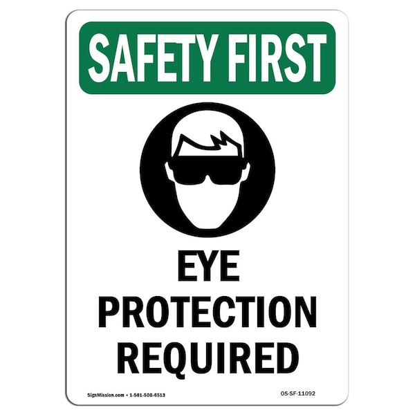 OSHA, Eye Protection Required W/ Symbol, 5in X 3.5in Decal, 10PK, OS-SF-D-35-V-11092-10PK